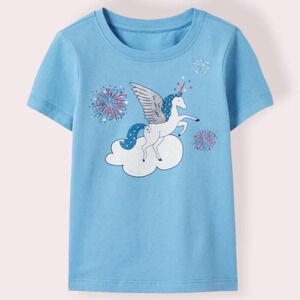 NWT Hanna Andersson shirt blue short sleeve 4th of‎ July unicorn 18-24 months